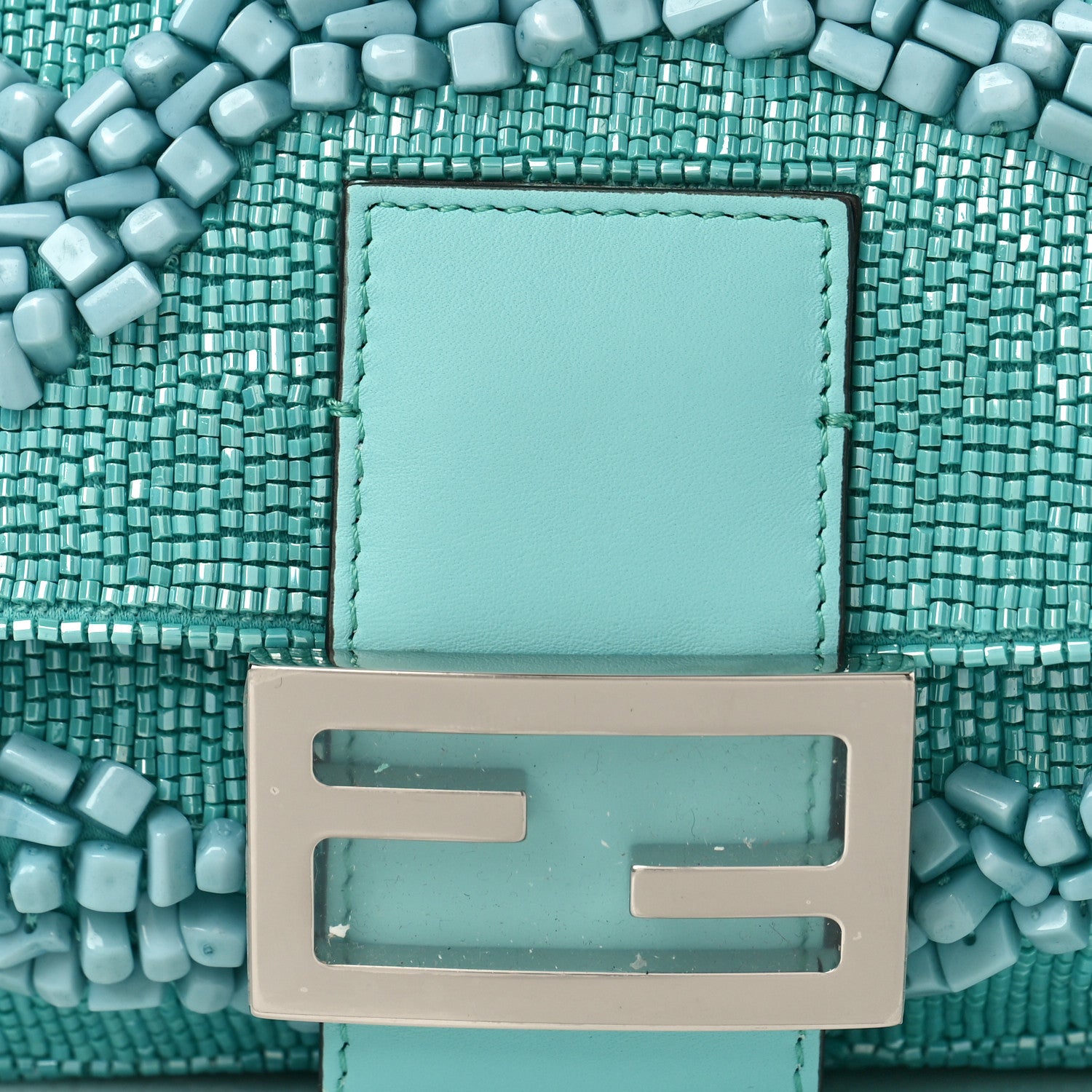 Fendi Rolling Stone Vitello Seta Bead Embroidered Re-Edition Baguette Spring Turquoise 7 of 9