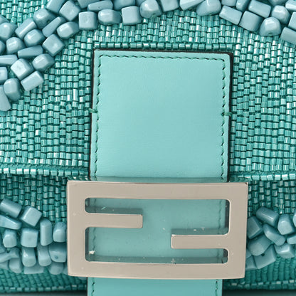 Fendi Rolling Stone Vitello Seta Bead Embroidered Re-Edition Baguette Spring Turquoise 7 of 9