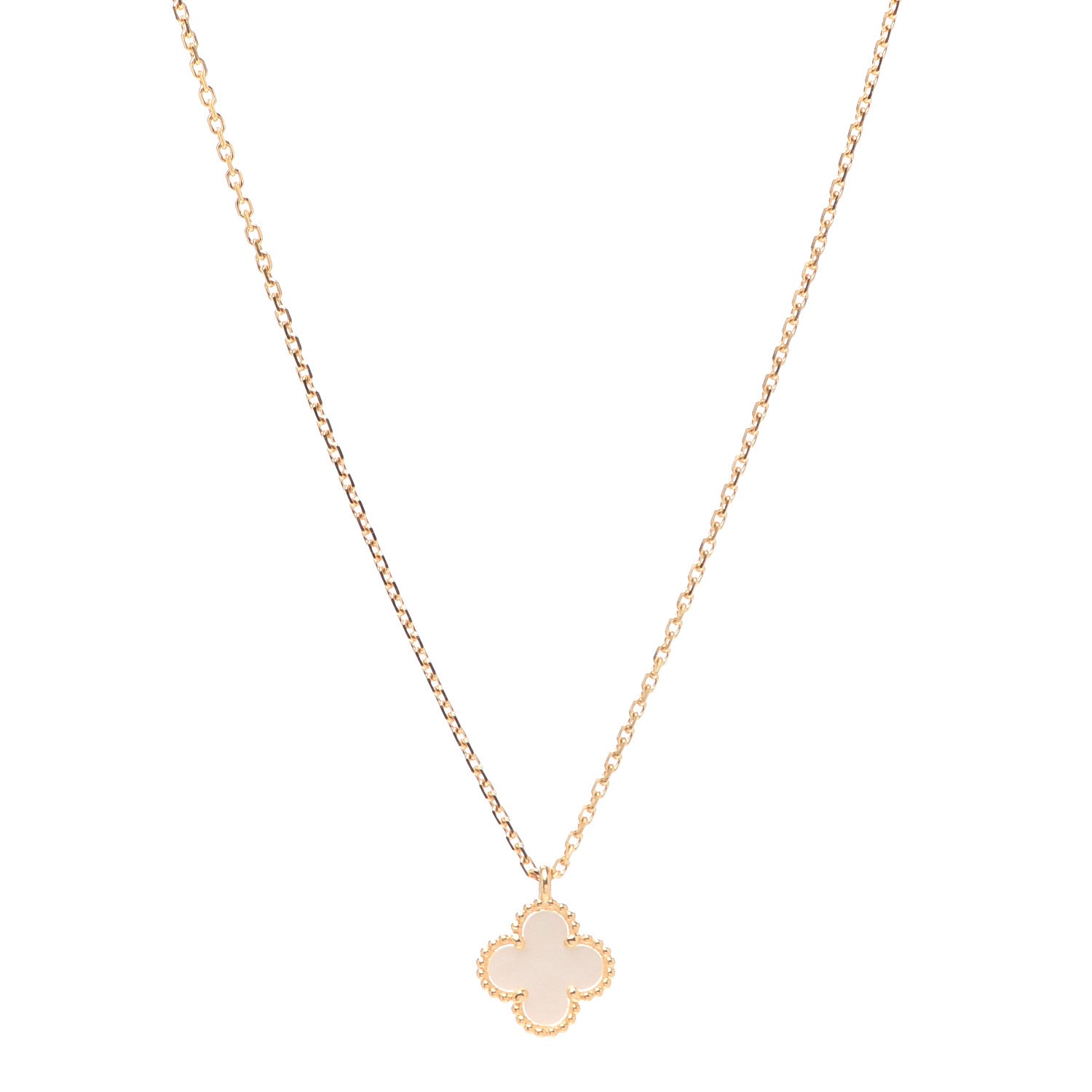 Van Cleef & Arpels 18K Yellow Gold Mother of Pearl Sweet Alhambra Pendant Necklace 1 of 7