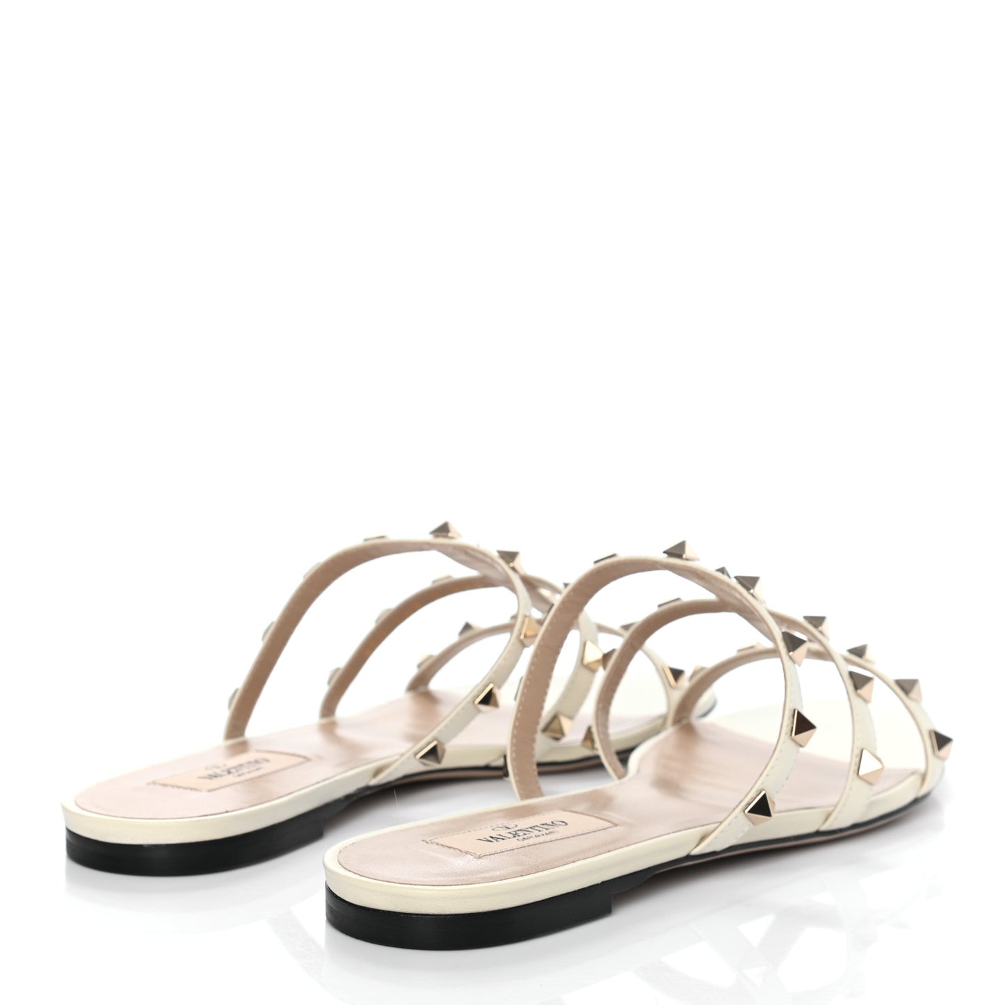 Nappa Rockstud Caged Flat Slide Sandals 39.5 Light Ivory