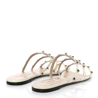 Valentino Garavani Nappa Rockstud Caged Flat Slide Sandals 39.5 Light Ivory 4 of 8