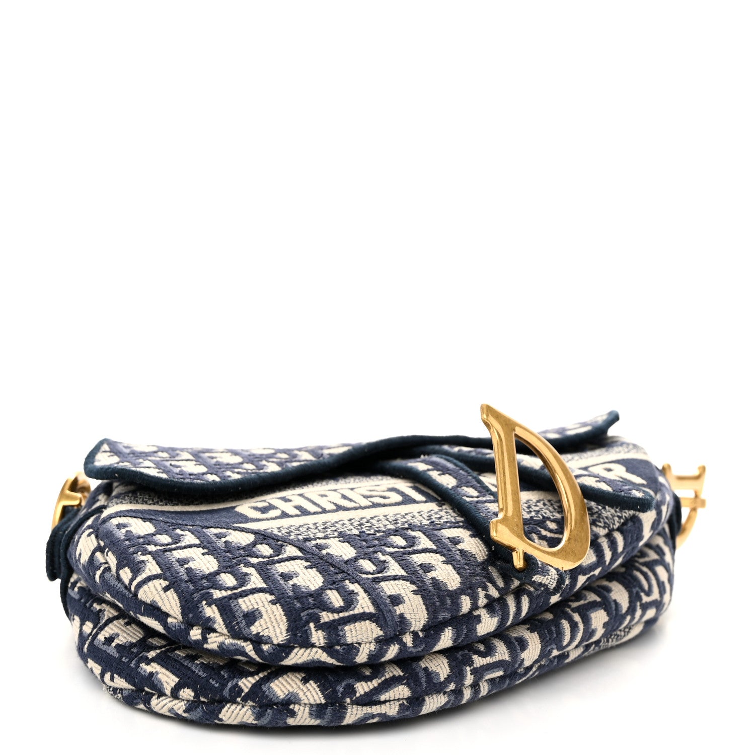 Christian Dior Oblique Embroidered Saddle Bag Blue 4 of 10