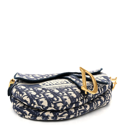 Christian Dior Oblique Embroidered Saddle Bag Blue 4 of 10