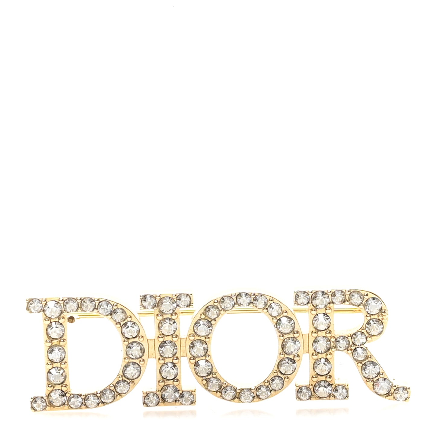 Crystal Dior Logo Brooch Gold