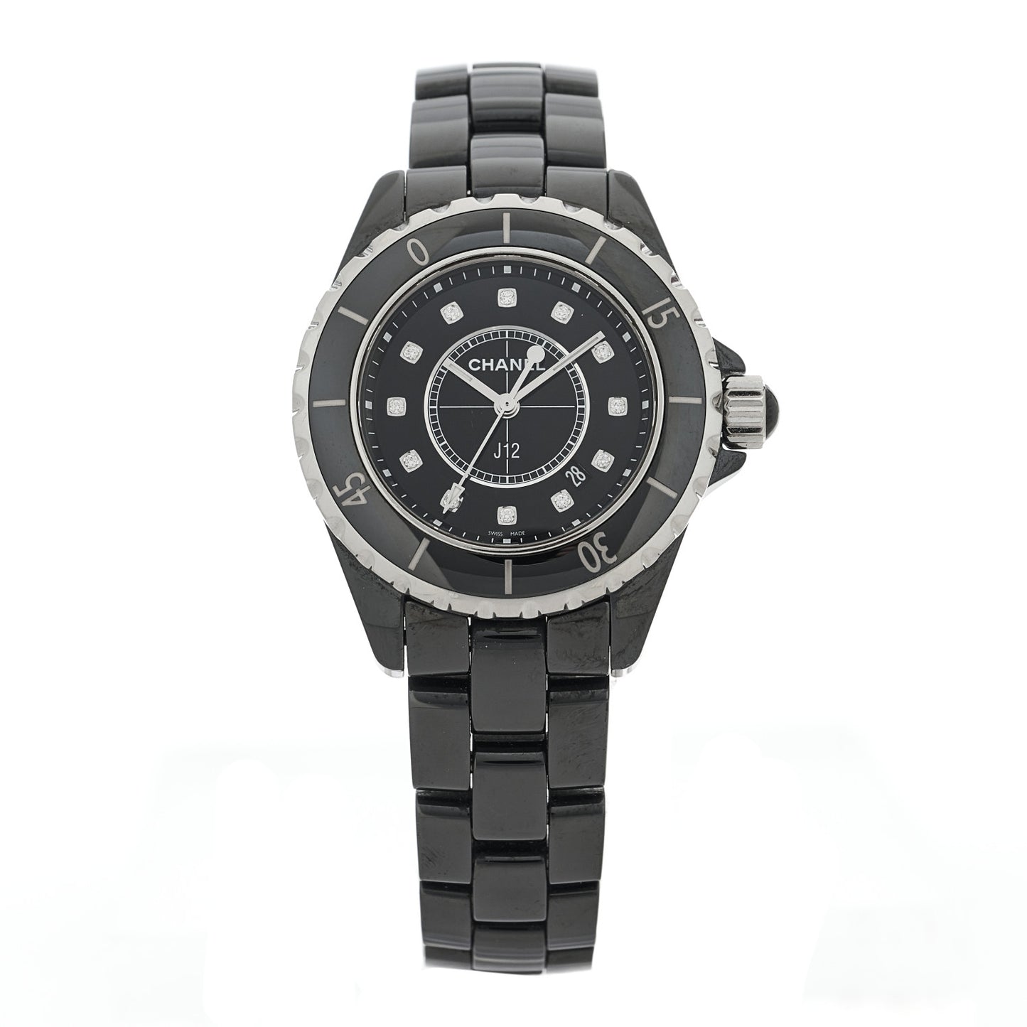Stainless Steel Ceramic Diamond 33mm J12 Quartz Watch Black
