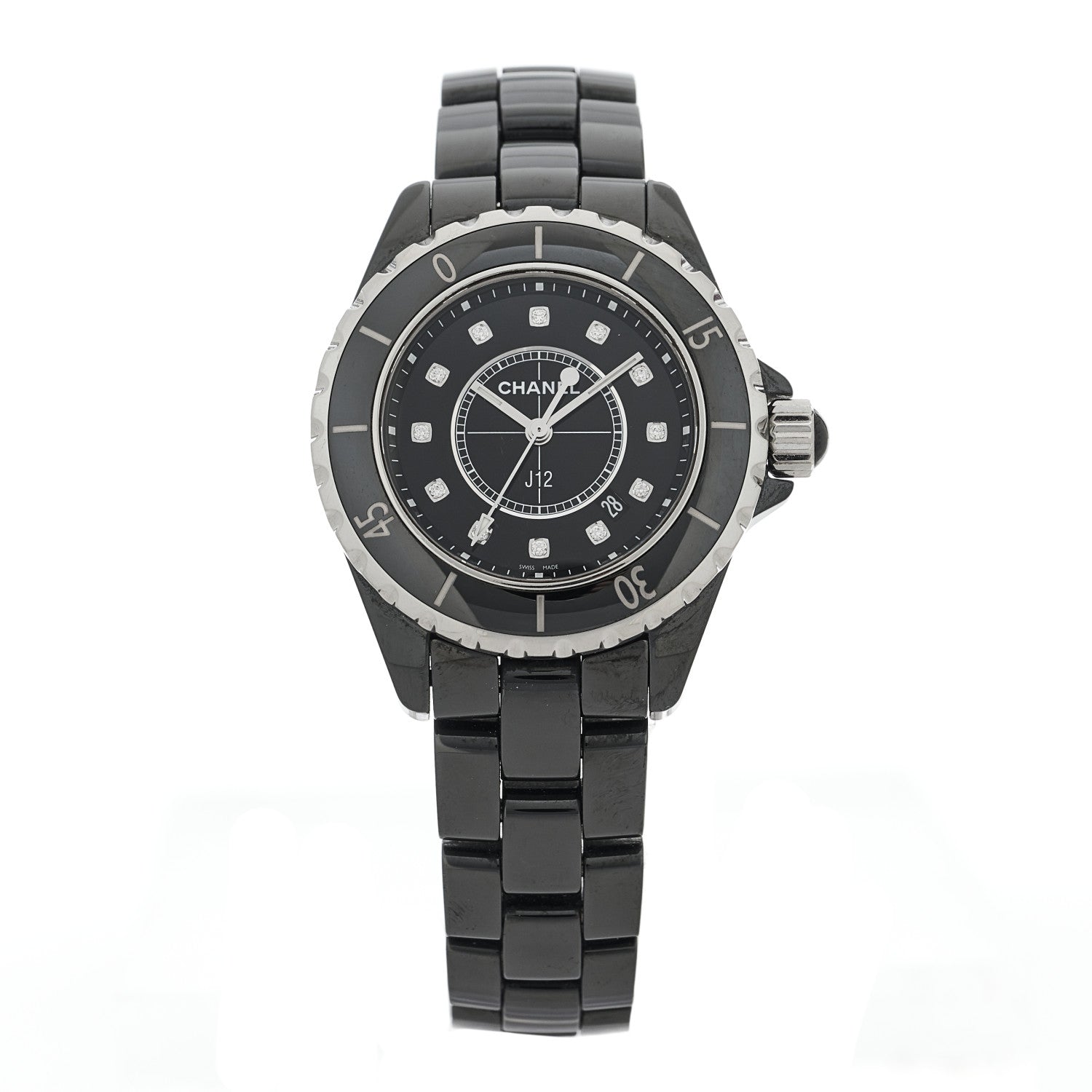 Chanel Stainless Steel Ceramic Diamond 33mm J12 Quartz Watch Black 1 of 4
