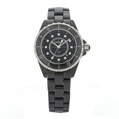 Chanel Stainless Steel Ceramic Diamond 33mm J12 Quartz Watch Black 1 of 4