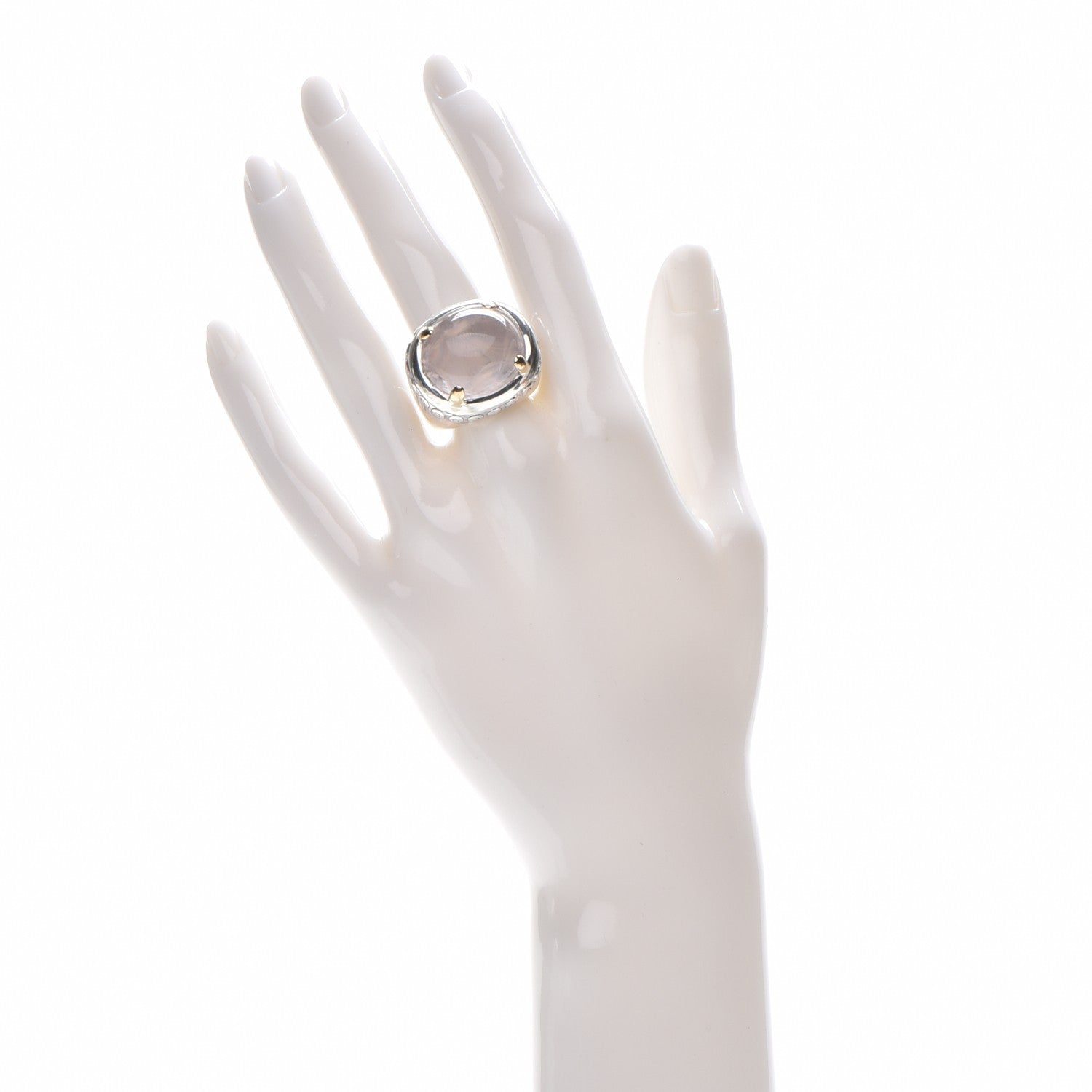 John Hardy Sterling Silver 18K Yellow Gold Moon Quartz 20mm Bamboo Dome Ring 52 6.25 2 of 6
