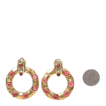 Chanel Crystal Hoop Clip On Earrings Gold Red 2 of 5
