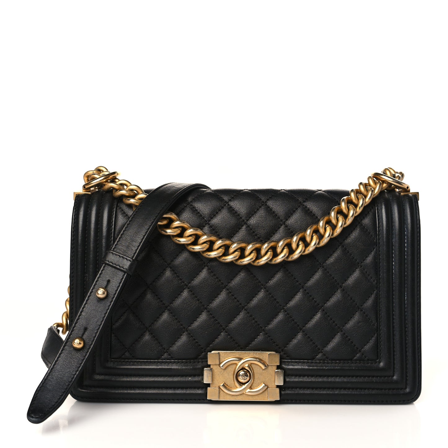 Lambskin Quilted Medium Boy Flap Black