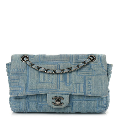 Chanel Denim Embroidered Jumbo Perfume Bottle Flap Light Blue 1 of 9