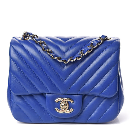 Chanel Lambskin Chevron Quilted Mini Square Flap Blue 1 of 12