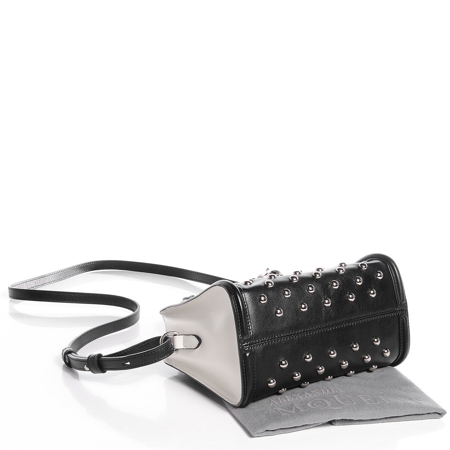 Calfskin Studded Mini Padlock Tote Black White