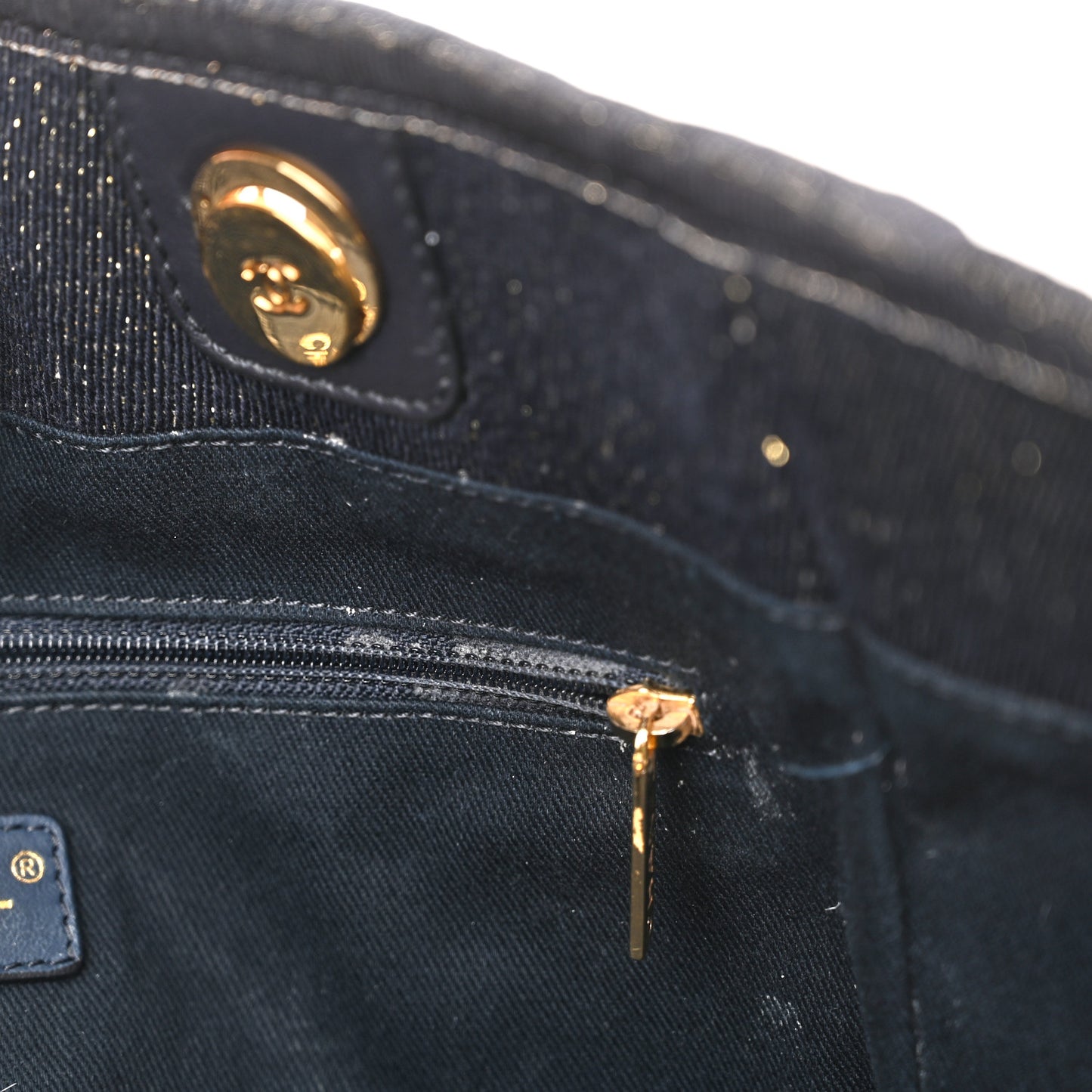 Lurex Canvas Small Deauville Tote Navy Blue Gold