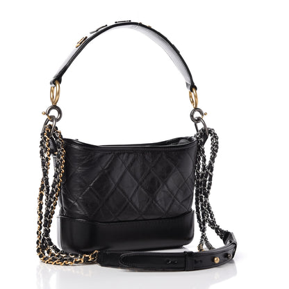 Chanel Aged Calfskin Quilted Small Gabrielle Logo Hobo Black 3 of 10