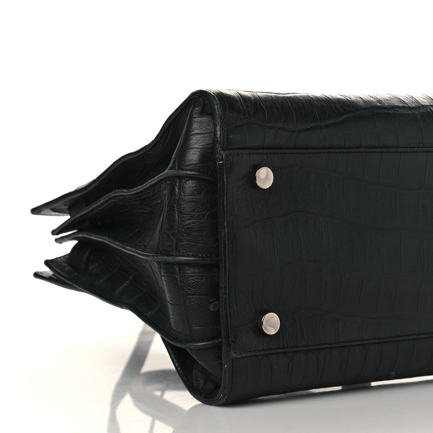 Saint Laurent Calfskin Crocodile Embossed Small Sac de Jour Black 8 of 11