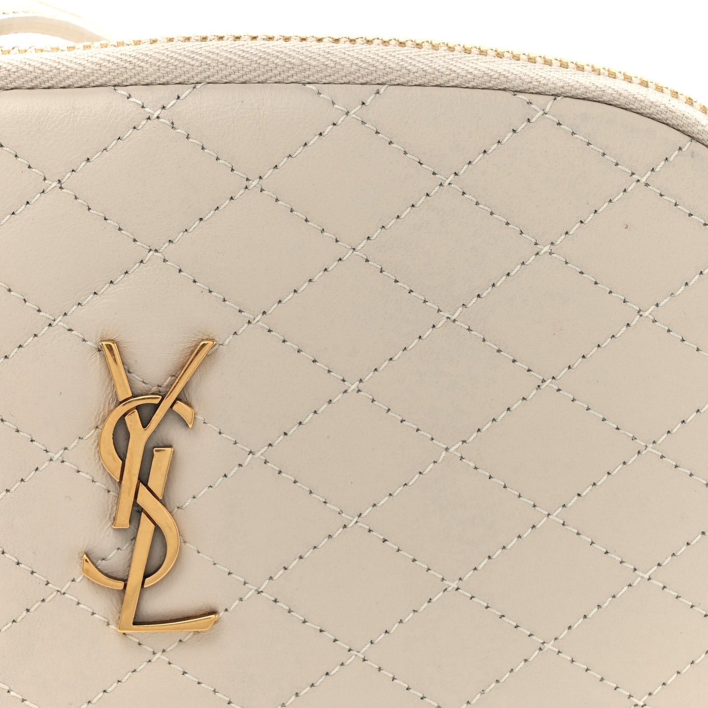 Lambskin Quilted Gaby Zipped Pouch Crema Soft
