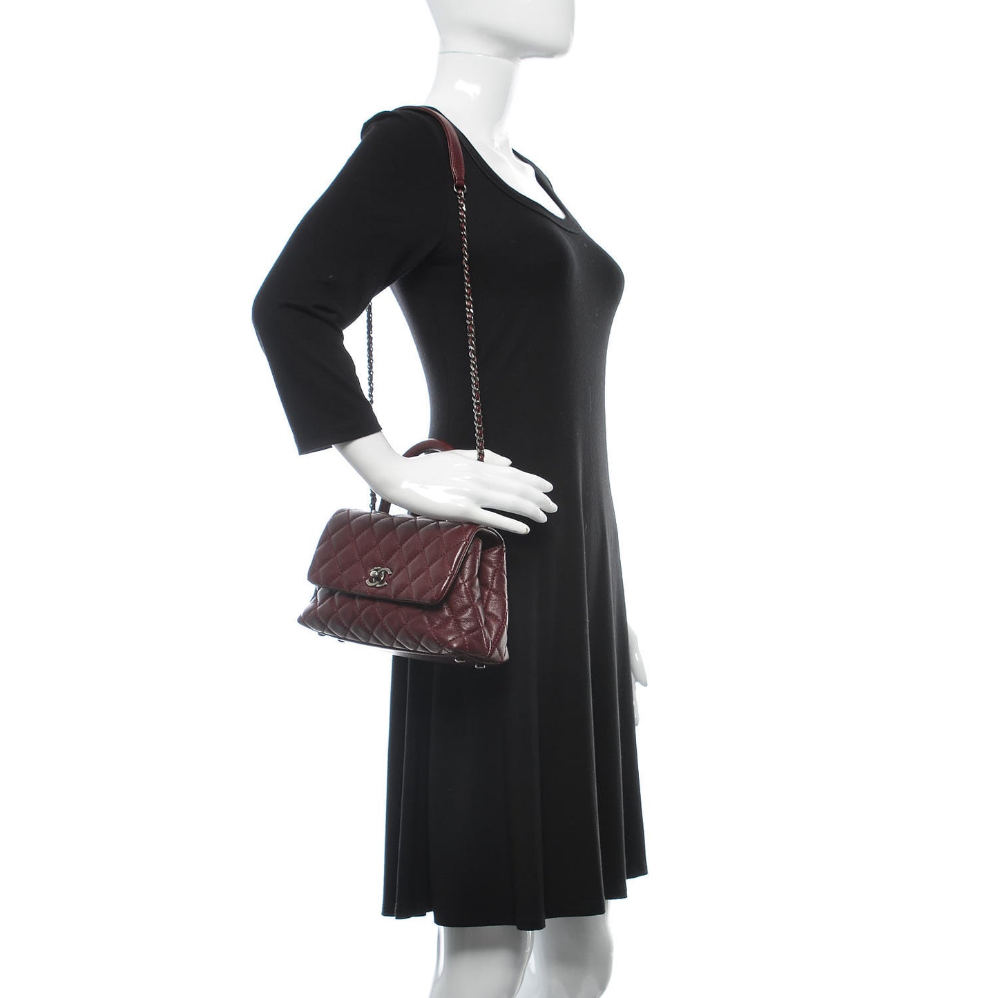 Caviar Quilted Mini Coco Handle Flap Burgundy