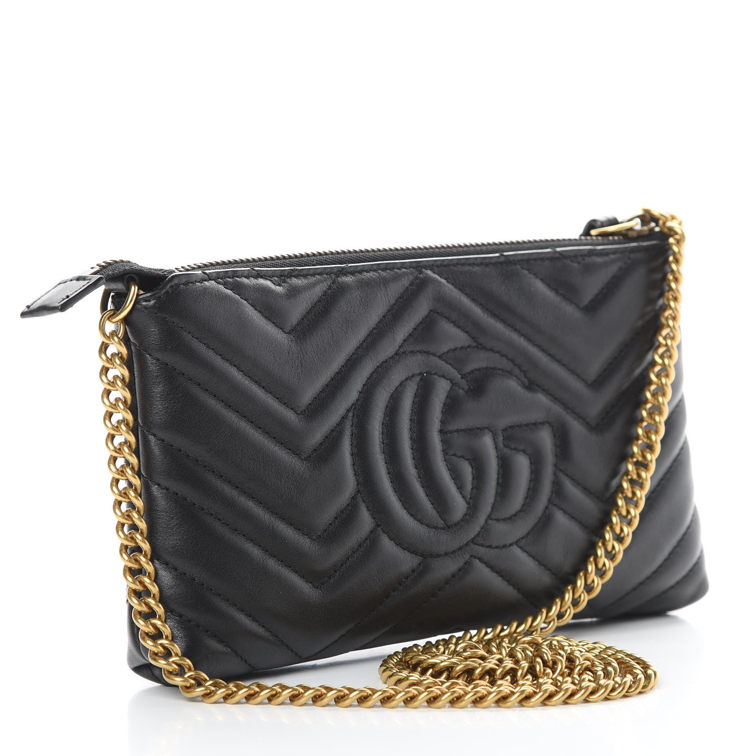 Gucci Calfskin Matelasse Mini GG Marmont Chain Bag Black 3 of 12