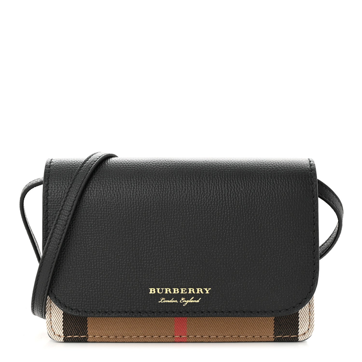 Burberry Derby Calfskin House Check Wallet On Chain Black 1 of 9