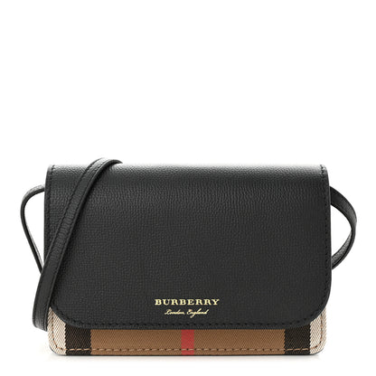 Burberry Derby Calfskin House Check Wallet On Chain Black 1 of 9