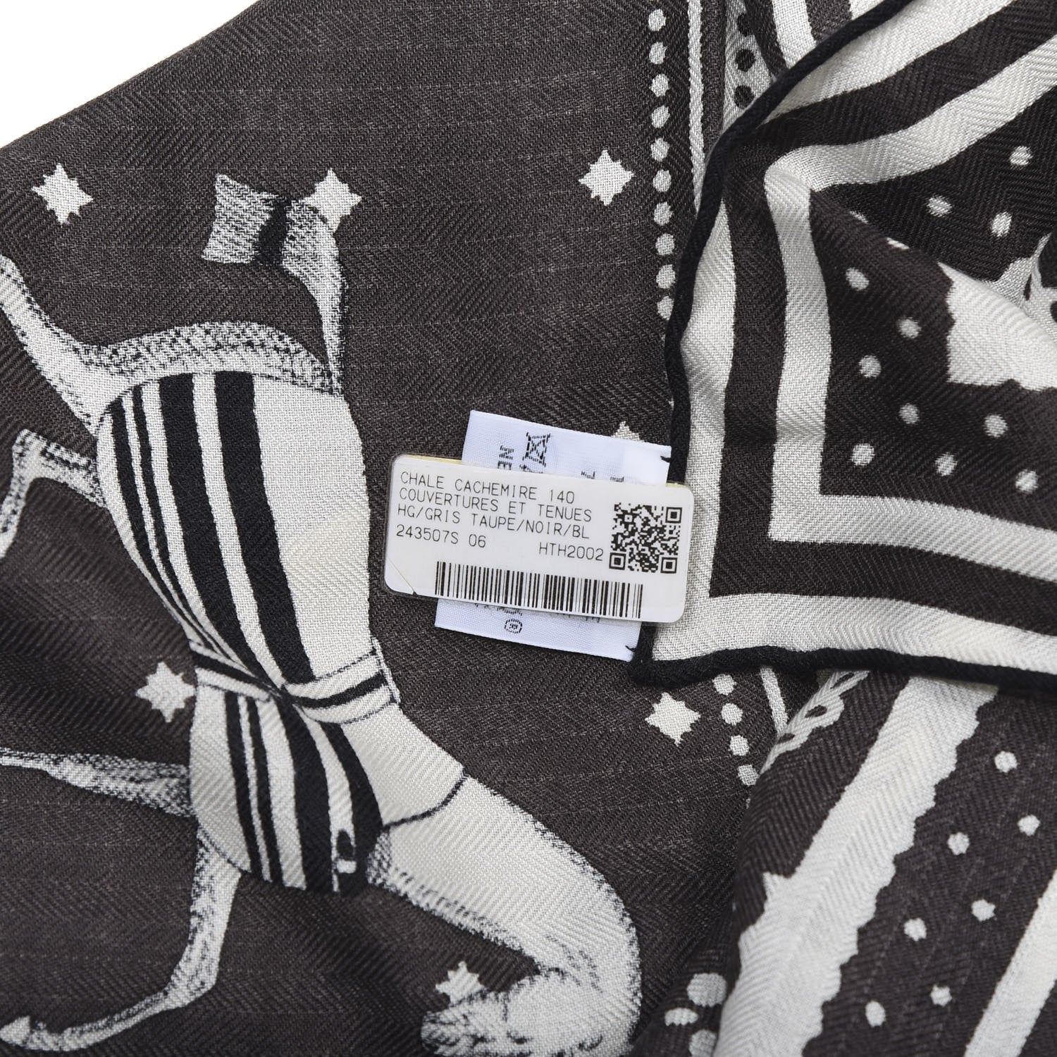 Hermes Cashmere Courvertures Et Tenues Shawl 140 Gris Taupe Black White 4 of 6