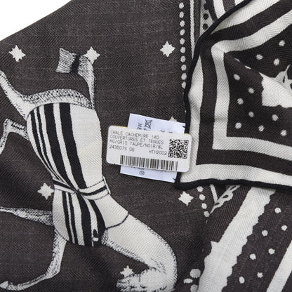Hermes Cashmere Courvertures Et Tenues Shawl 140 Gris Taupe Black White 4 of 6