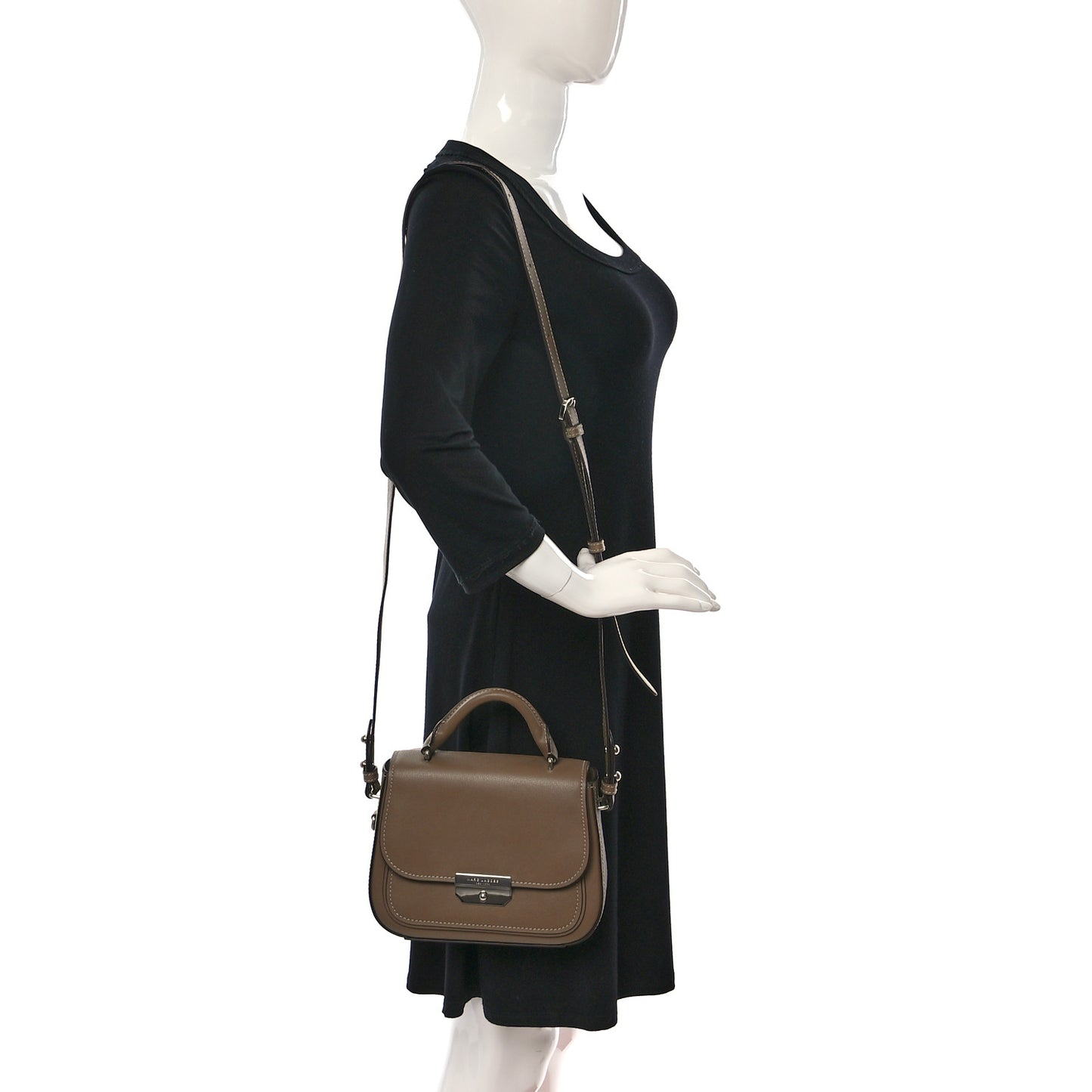 MARC JACOBS Calfskin Mini Rider Top Handle Brown