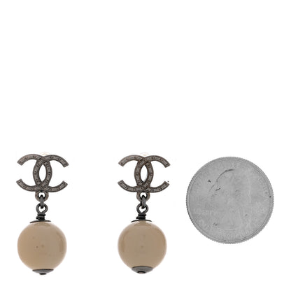 Chanel Crystal Bead CC Drop Earrings Ruthenium Grey 2 of 5