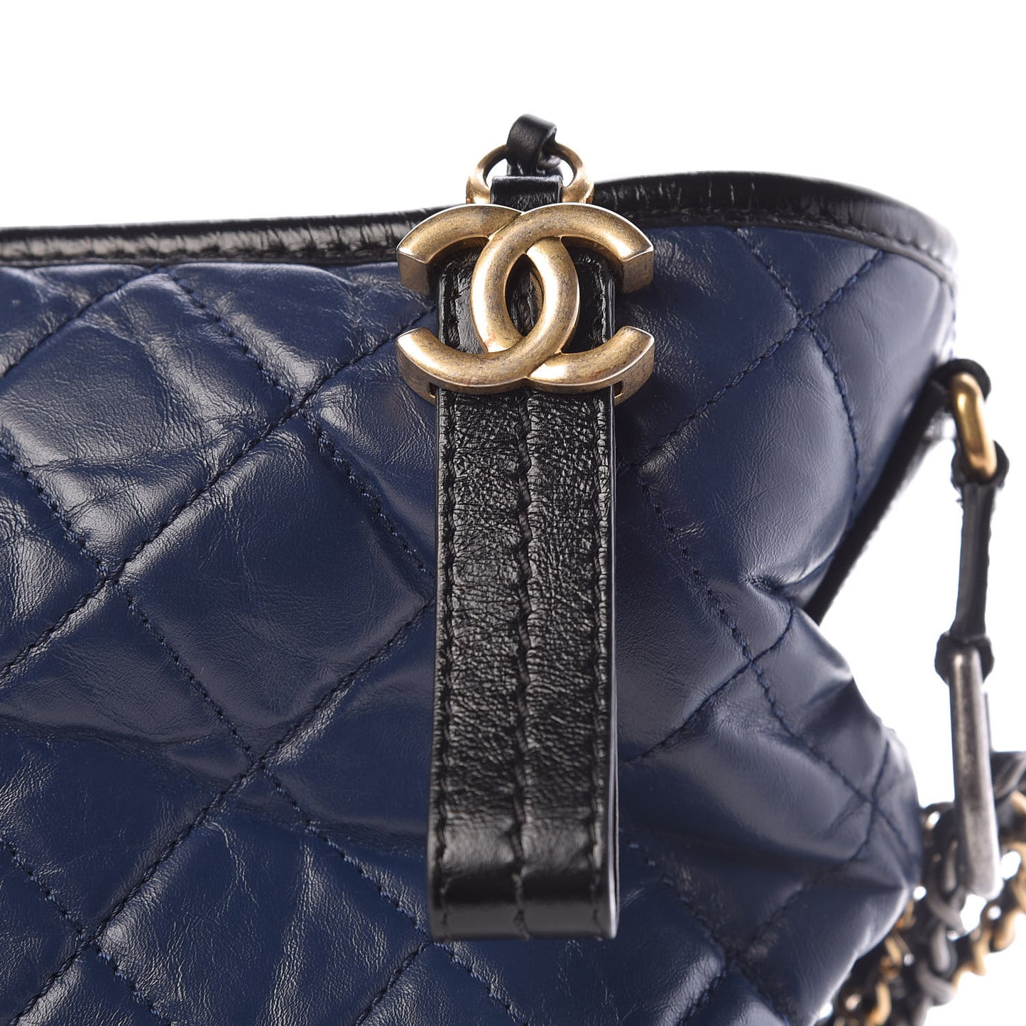 Aged Calfskin Quilted Large Gabrielle Hobo Navy Black