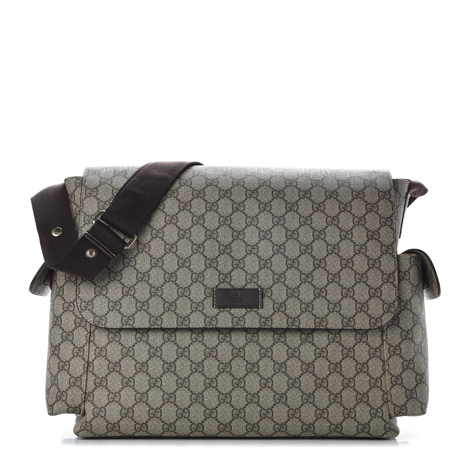 Gucci GG Supreme Monogram Selleria Calfskin Messenger Diaper Bag Beige Ebony Cocoa Dark Chocolate 1 of 10