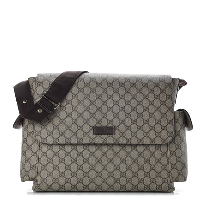 Gucci GG Supreme Monogram Selleria Calfskin Messenger Diaper Bag Beige Ebony Cocoa Dark Chocolate 1 of 10