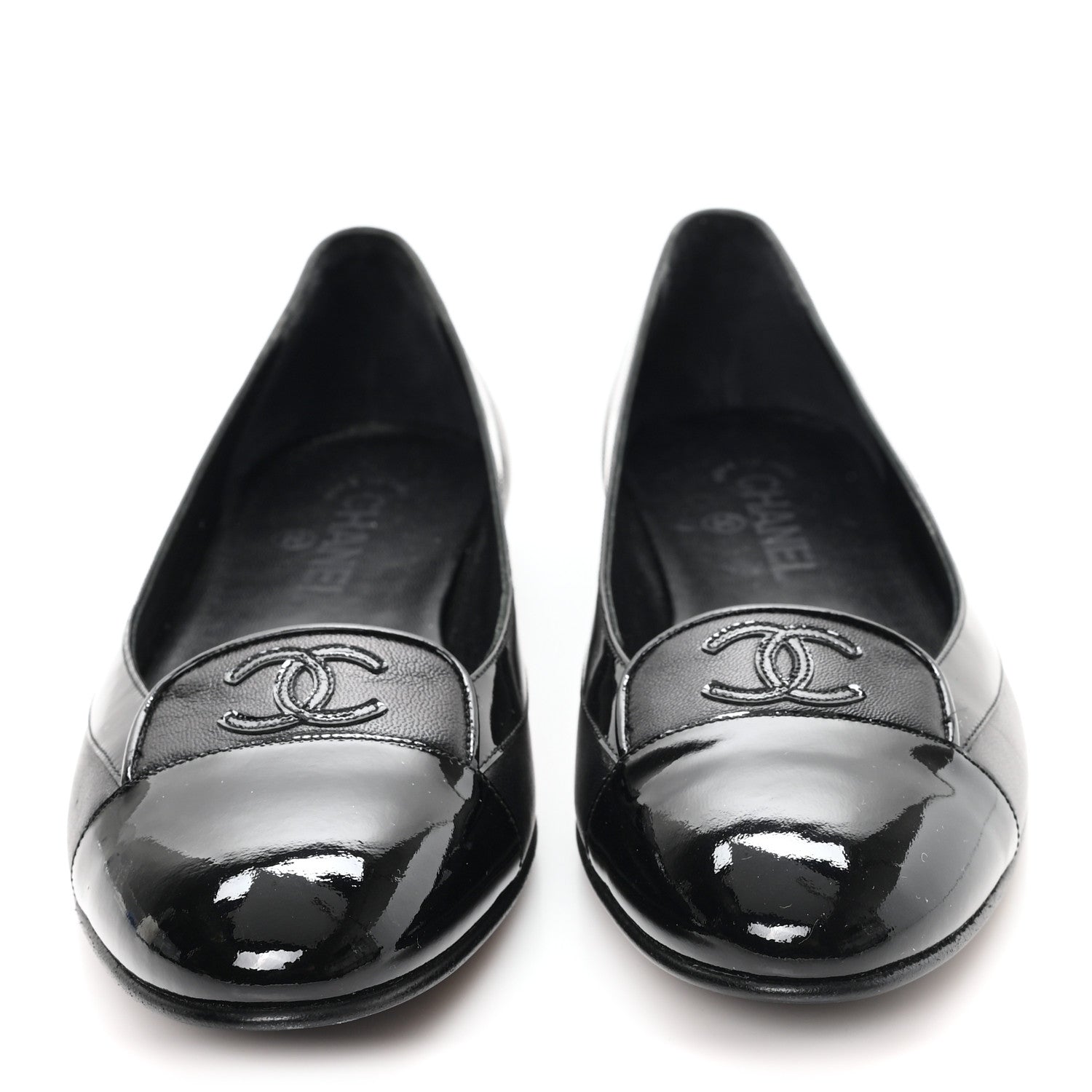Chanel Calfskin Patent Cap Toe Ballerina Flats 38.5 Black 3 of 9