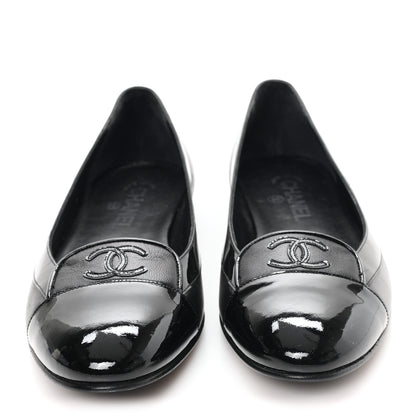 Chanel Calfskin Patent Cap Toe Ballerina Flats 38.5 Black 3 of 9