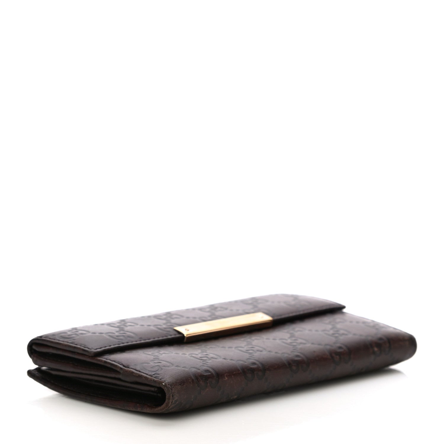 Gucci Guccissima Margaux Calfskin Metal Bar Continental Flap Wallet Chocolate 4 of 23