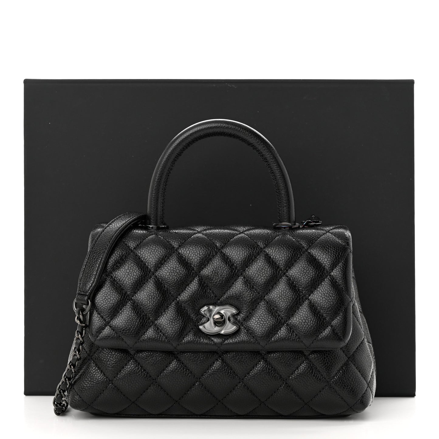 Caviar Quilted Mini Coco Handle Flap So Black