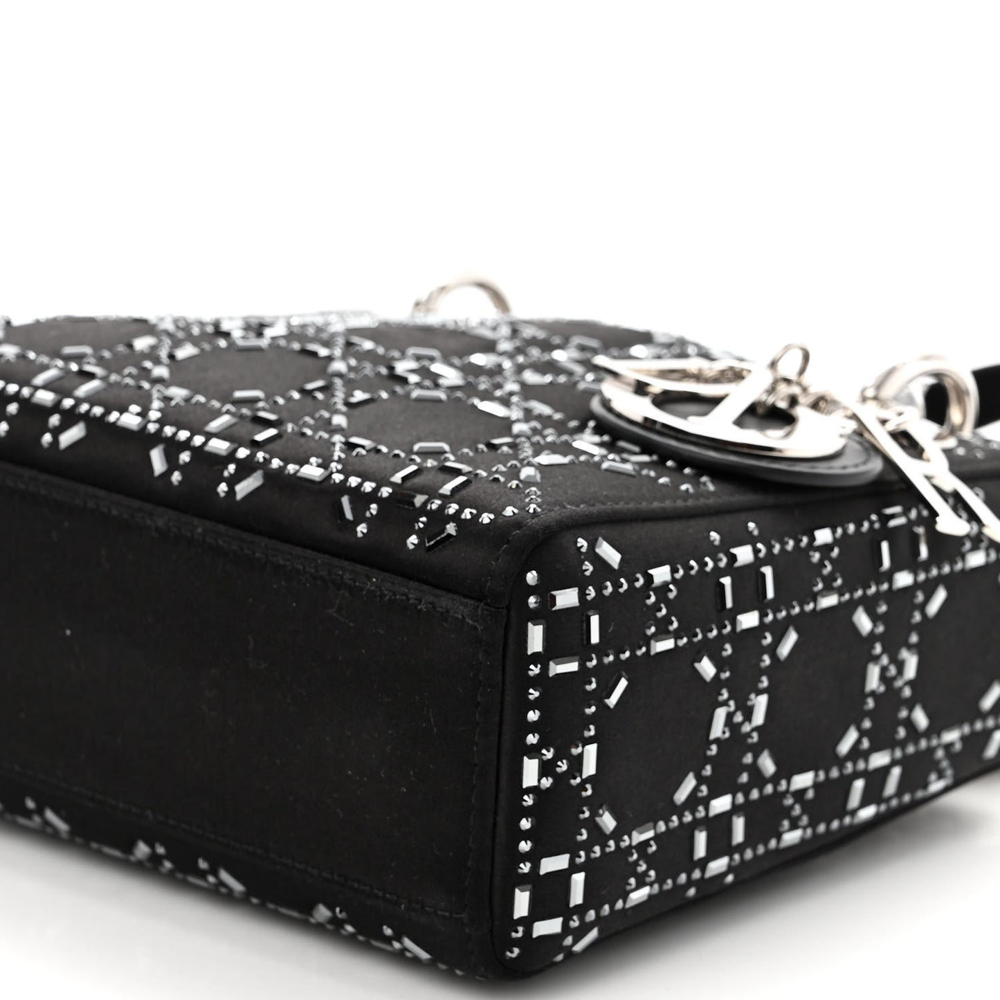 Satin Crystal Cannage Mini Lady Dior Black