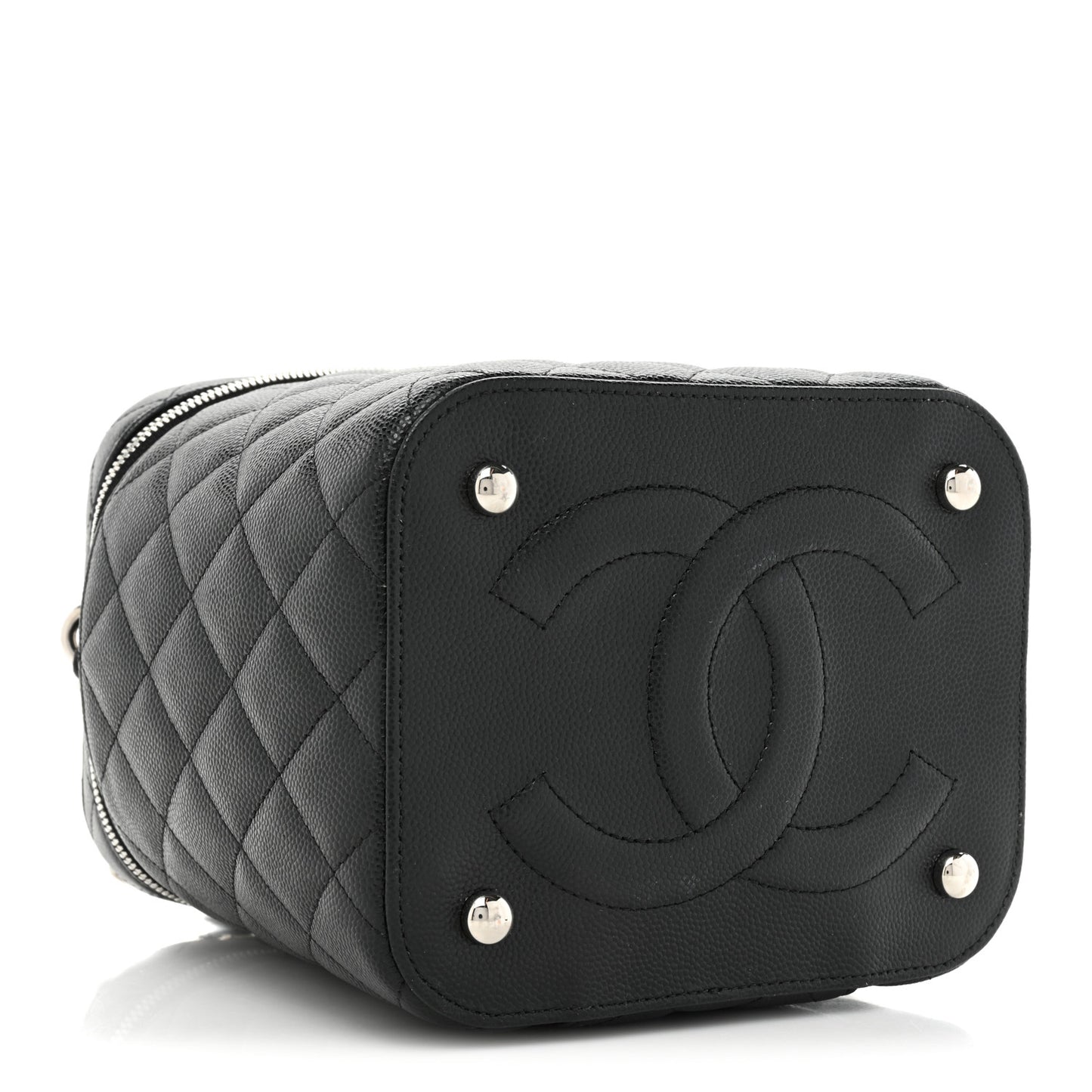 Caviar Quilted Small Top Handle Vanity Case With Chain Black