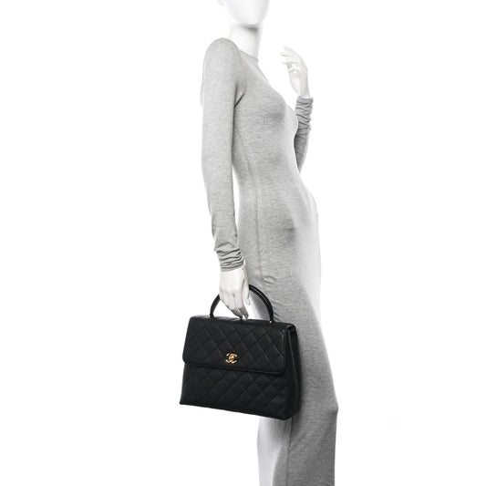 Caviar Quilted Jumbo Kelly Flap Black