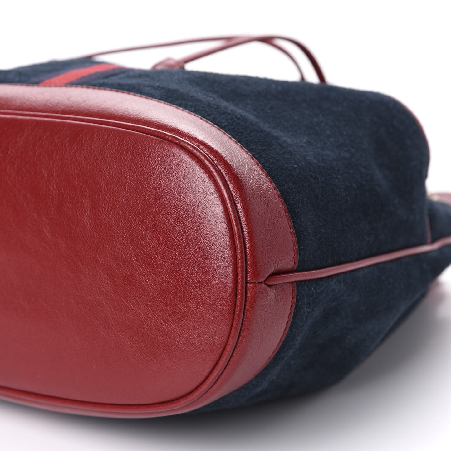Suede Calfskin Web Medium Rajah Bucket Bag New Blue Romantic Cherry
