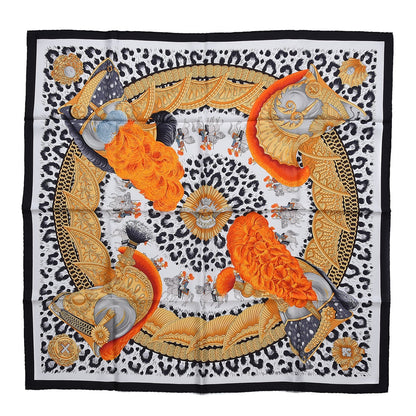 Hermes Silk Casques Et Plumets Scarf 90 Nior Blanc Vieil Orange 1 of 4