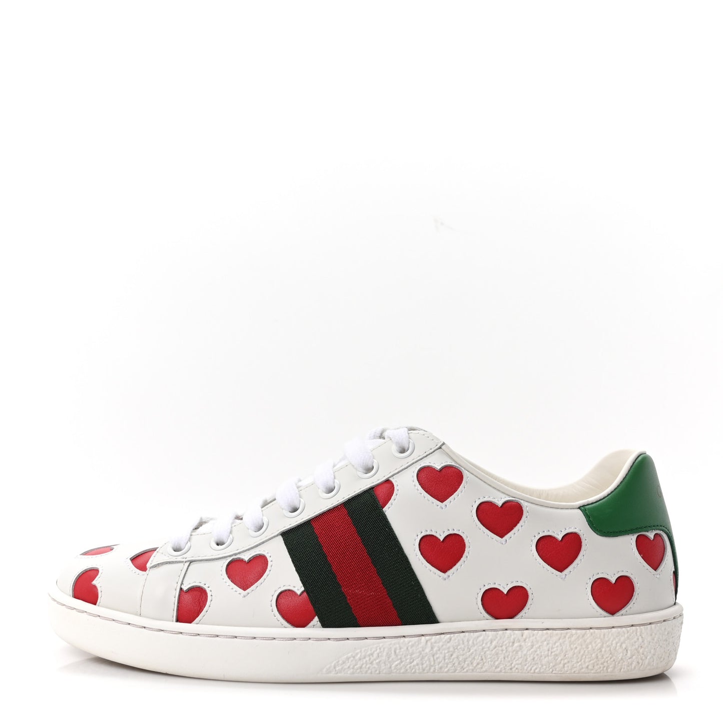 Calfskin Miro Soft Web Heart Cut Out Womens Ace Sneakers 36.5 White Light Hibiscus Red New Shamarock