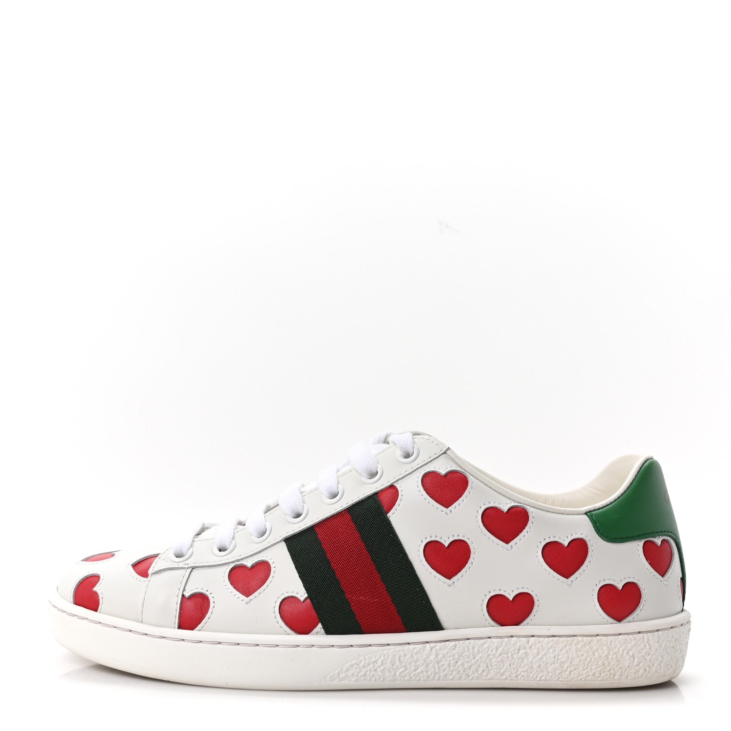 Gucci Calfskin Miro Soft Web Heart Cut Out Womens Ace Sneakers 36.5 White Light Hibiscus Red New Shamarock 1 of 10