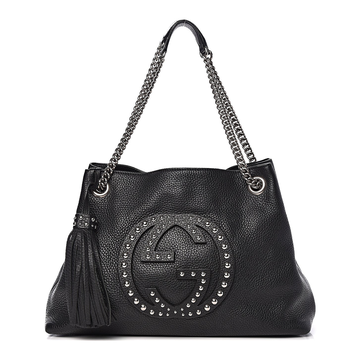 Pebbled Calfskin Studded Medium Soho Chain Shoulder Bag Black