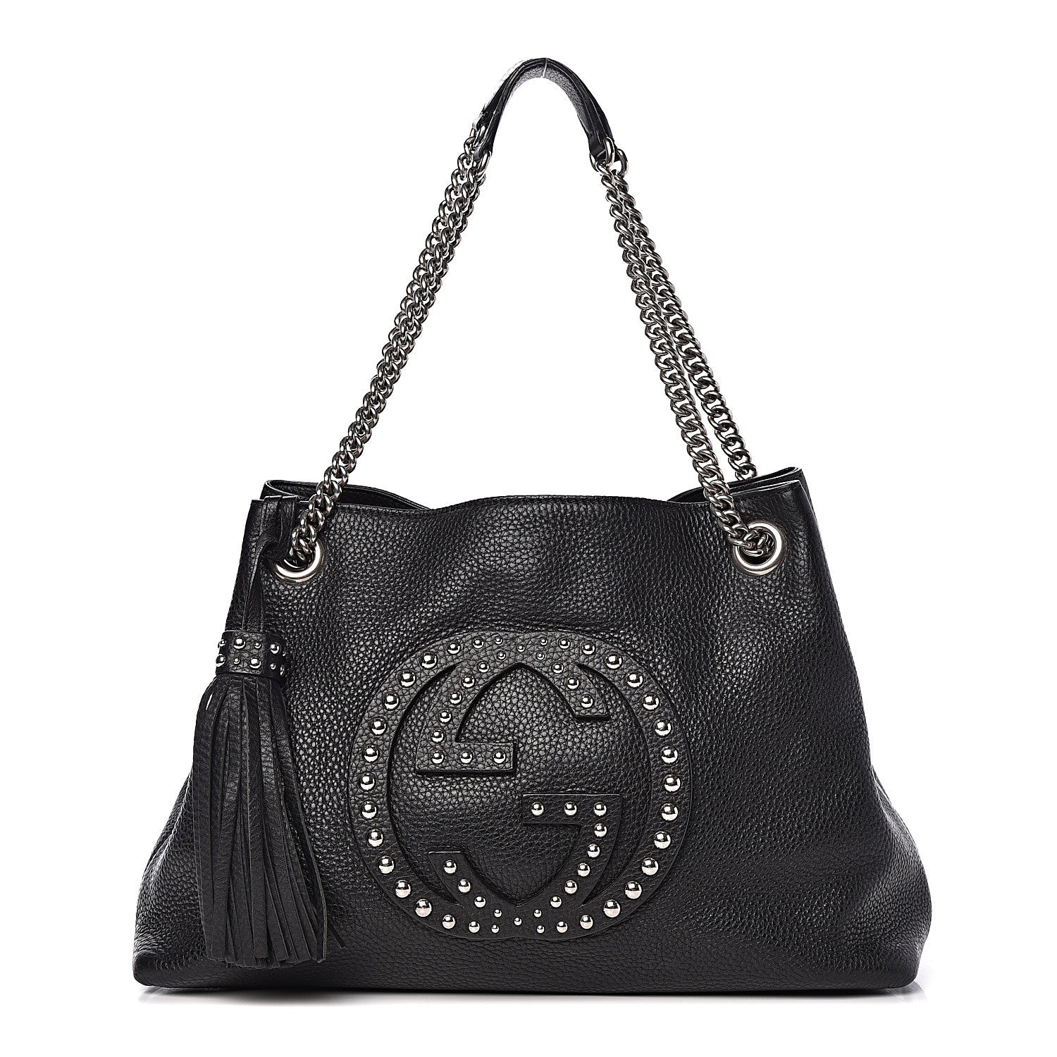 Gucci Pebbled Calfskin Studded Medium Soho Chain Shoulder Bag Black 1 of 14