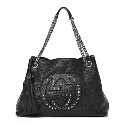 Gucci Pebbled Calfskin Studded Medium Soho Chain Shoulder Bag Black 1 of 14