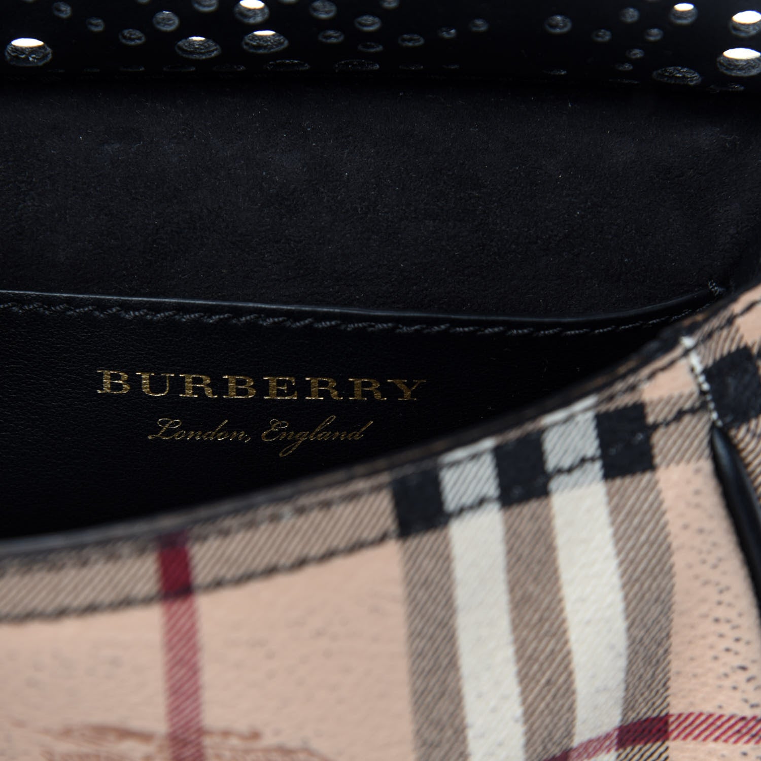 Burberry Perforated Calfskin Haymarket Check Baby Bridle Crossbody Black 10 of 11