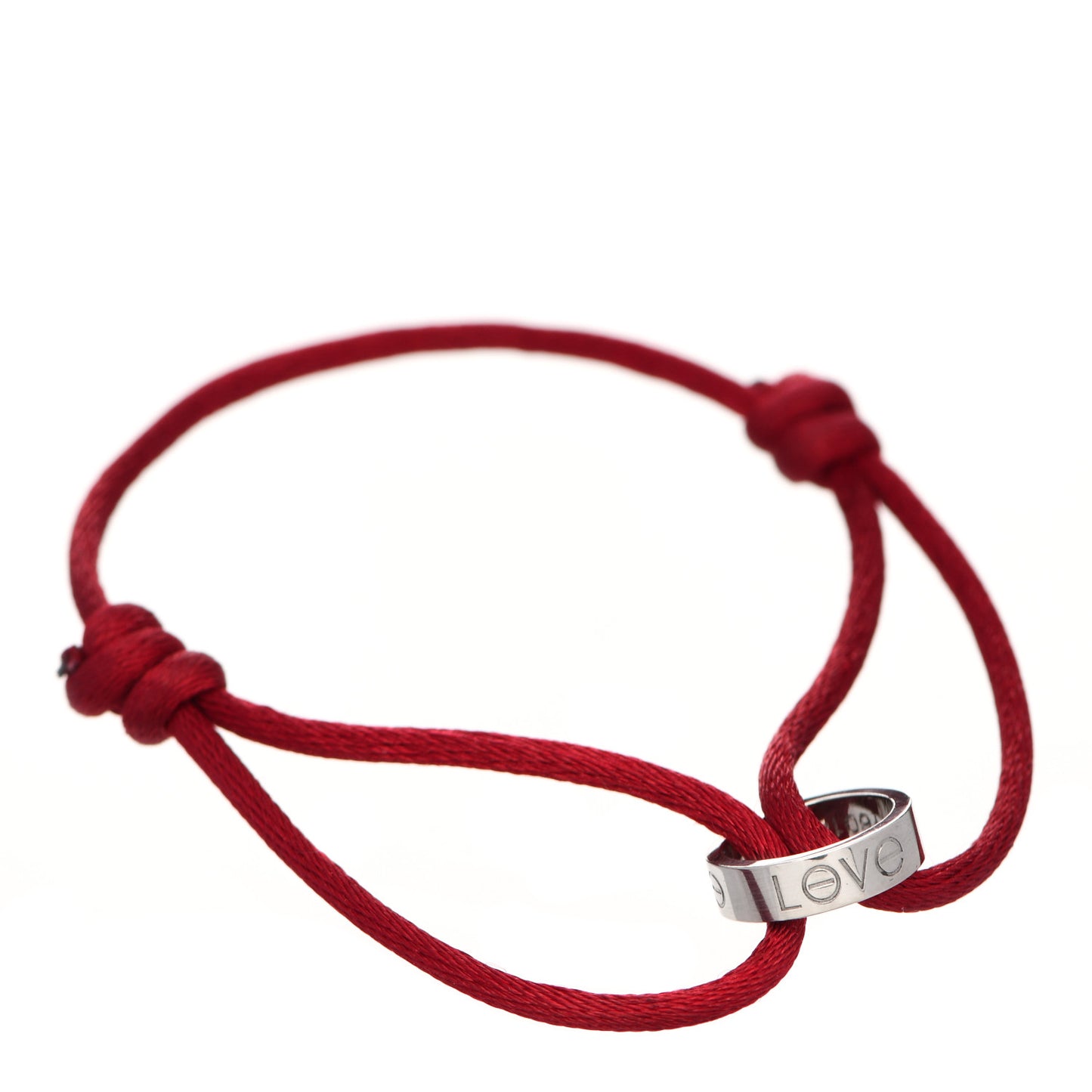 18K White Gold Charity LOVE Adjustable Cord Bracelet Red
