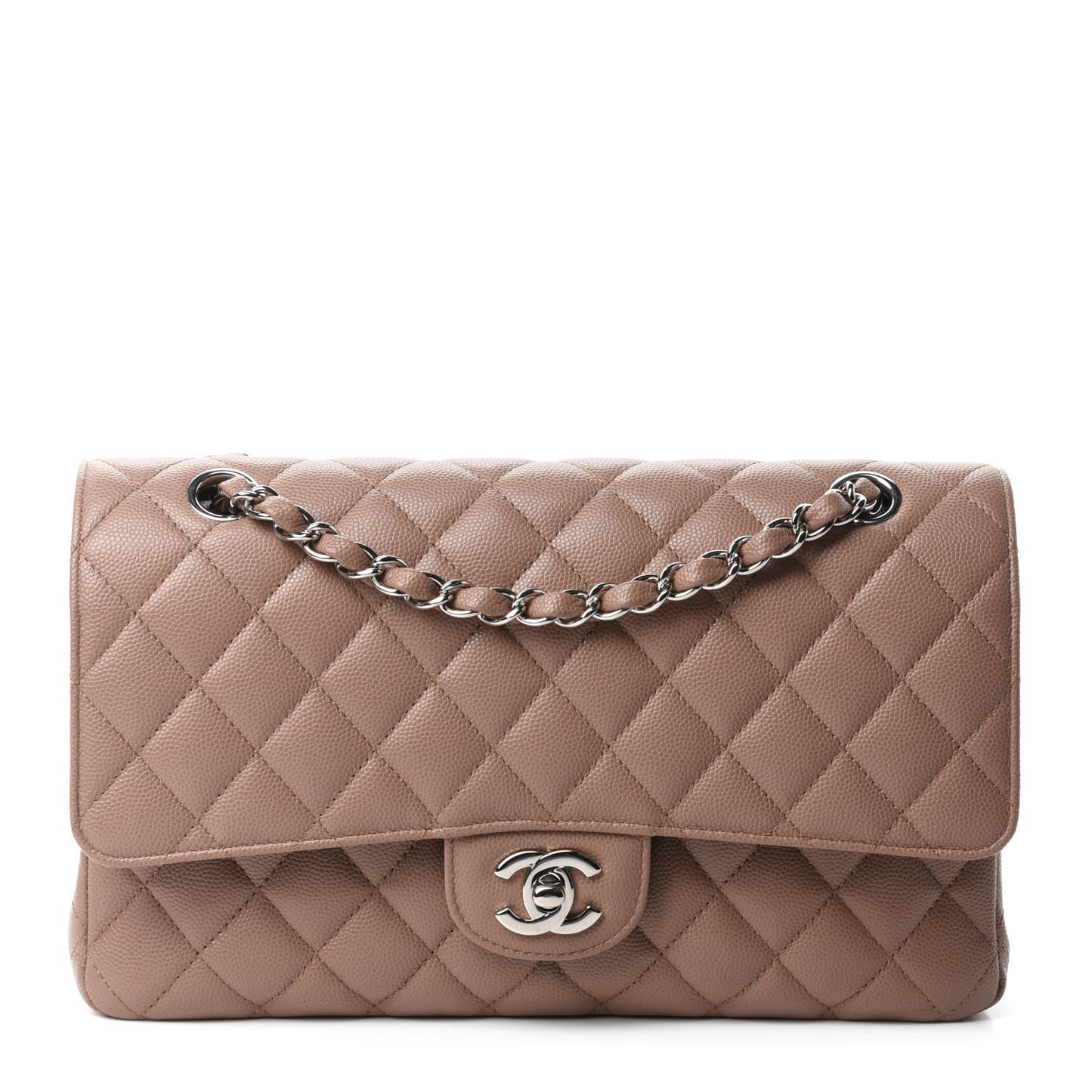 Caviar Quilted Medium Double Flap Dark Beige