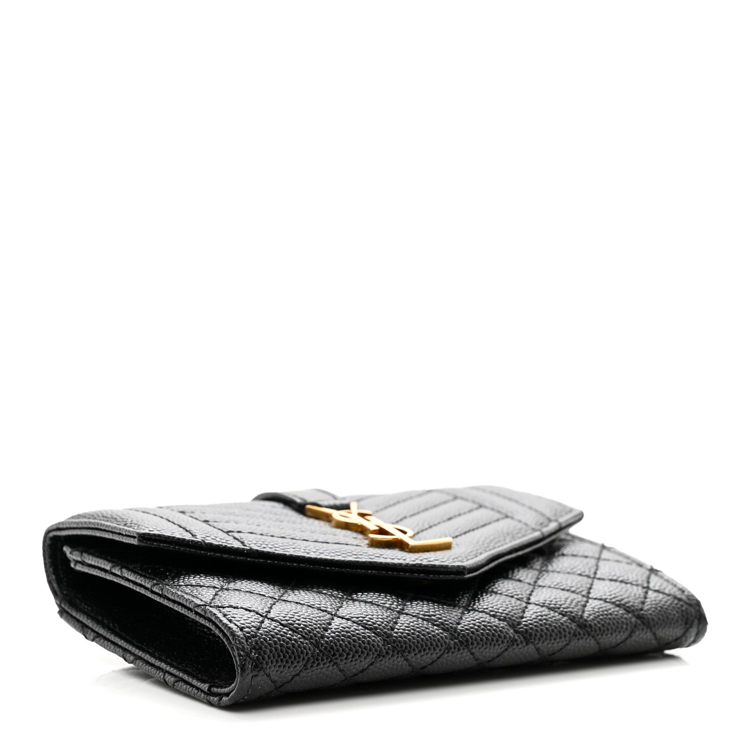 Saint Laurent Grain De Poudre Textured Mixed Matelasse Triquilt Small Monogram Envelope Wallet Black 4 of 7